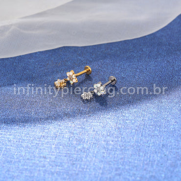 Piercing Labret Titânio Flor Pingente Flor Zircônia