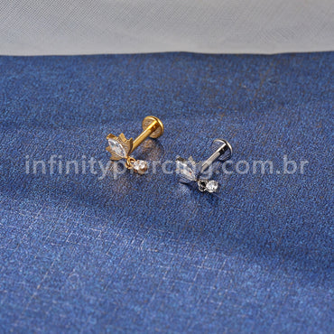 Piercing Labret Titânio Flor Com Pingente Zircônia