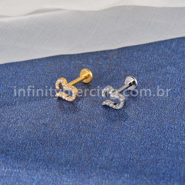 Piercing Labret Titânio Coração Zircônia Cravejada