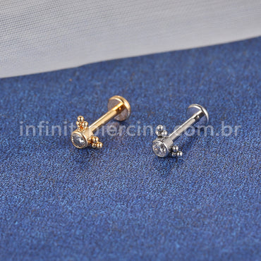 Piercing Labret Aço Cirúrgico Indiano Zircônia Cravada