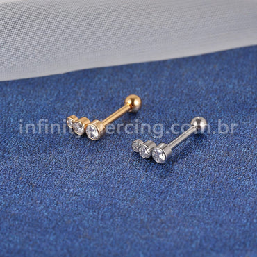 Piercing Minibarbell Aço Cirúrgico Trio Curvo Zircônia Cravada
