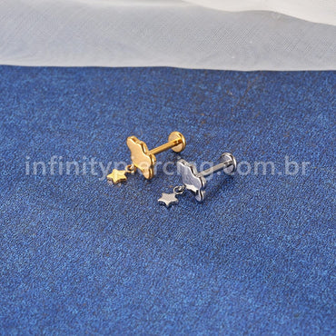 Piercing Labret Titânio Nuvem Com Pingente Estrela
