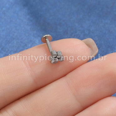 Piercing Labret Aço Cirúrgico 4 Zircônias