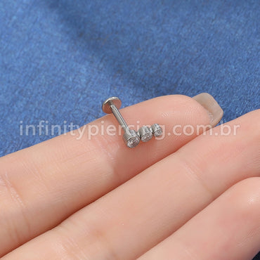Piercing Labret Aço Cirúrgico Trio Zircônia
