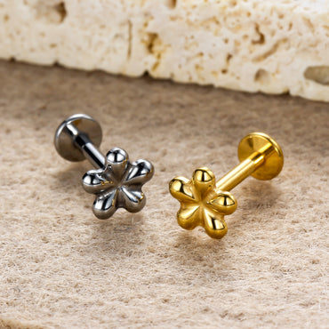 Piercing Lábio Minimalista Flor Titânio Resistente