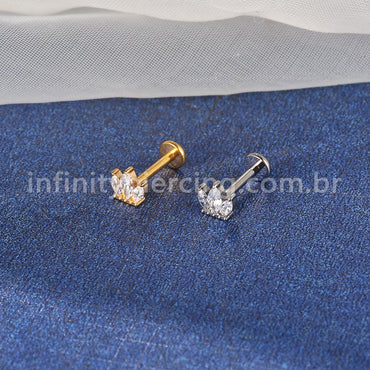 Piercing Labret Titânio Flor De Lotus 3 Zircônias