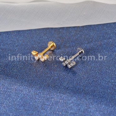 Piercing Labret Titânio 4 Zircônias Redonda