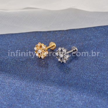 Piercing Labret Titânio Flor Vazada Com Zircônia