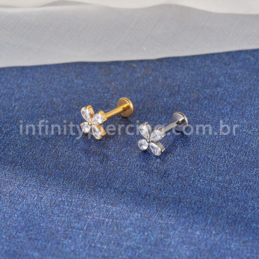 Piercing Labret Titânio Trevo 4 Zircônias