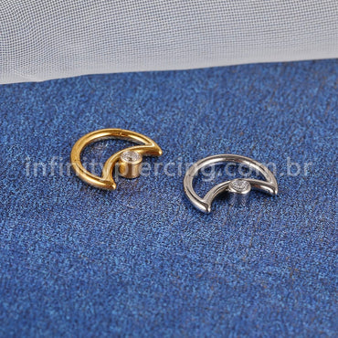 Piercing Daith Segmento Articulado Lua Titânio Zircônia/Opala