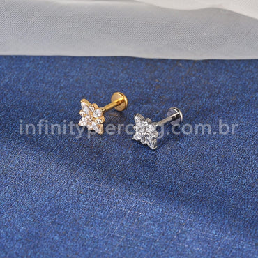 Piercing Labret Titânio Flor Quadrada