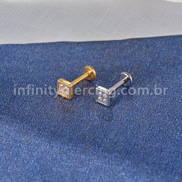 Piercing Labret Titânio Quadrado Com 4 Mini Zircônia