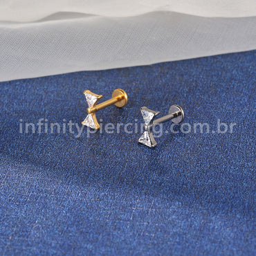 Piercing Labret Titânio Laço Zircônias Cravejadas
