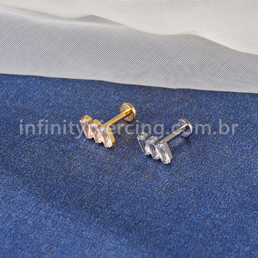 Piercing Labret Titânio 3 Pedras Zircônias Cravejadas