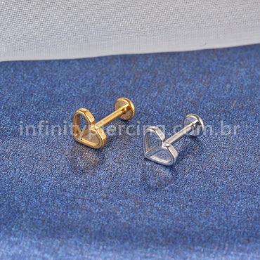 Piercing Labret Aço Cirúrgico Coração Metade Vazado