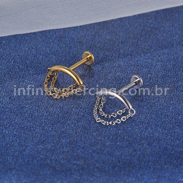 Piercing Labret Aço Cirúrgico Barra Com Correntes