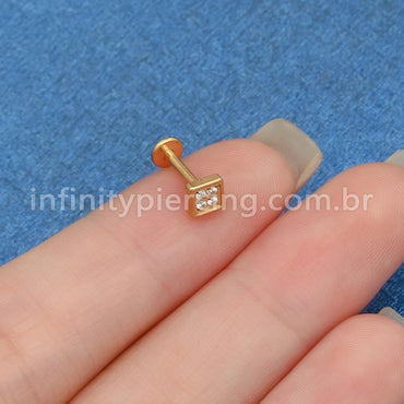 Piercing Labret Aço Cirúrgico Quadrado 4 Zircônias