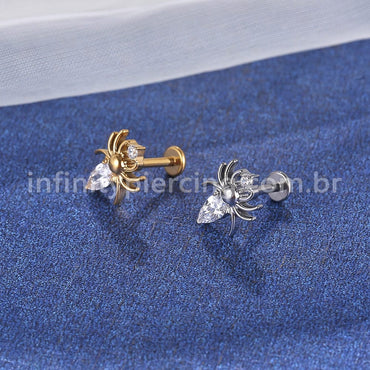 Piercing Labret Titânio Aranha Com Zircônia Cravejada