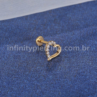 Piercing Labret Aço Cirúrgico Coração Vazada Zircônia