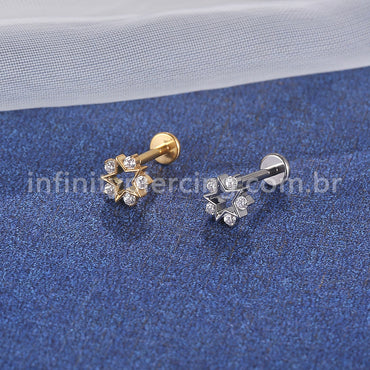 Piercing Labret Titânio Estrela Vazada Com Zircônia