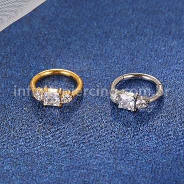 Piercing Argola Titânio Segmento Articulado Quadrado/Redondo Zircônias Cravejadas