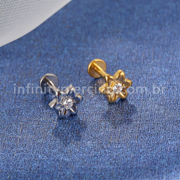 Piercing Labret Titânio Flor 1 Zircônia