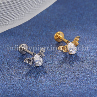 Piercing Labret Titânio Morcego Zircônia Cravejada Gota