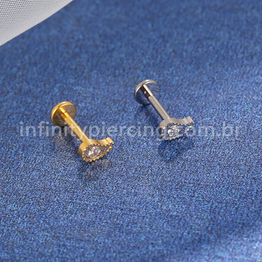 Piercing Labret Titânio Gota Zircônia Cravejada