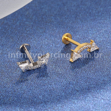 Piercing Labret Aço Cirúrgico Curvo Seta Zircônia