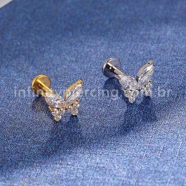 Piercing Labret Titânio Borboleta Zircônia Cravejada