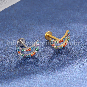 Piercing Labret Titânio Lua Zircônia Colorida Cravejada