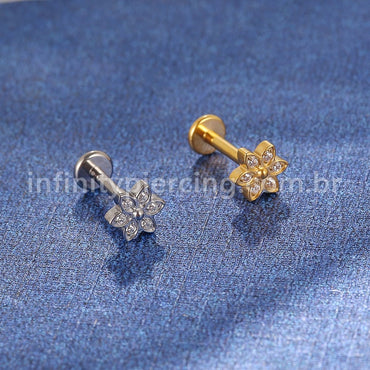 Piercing Labret Titânio Flor Zircônia Cravejada