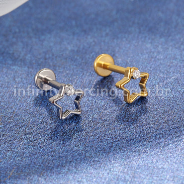 Piercing Labret Titânio Estrela Vazada 1 Zircônia