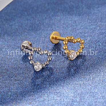 Piercing Labret Titânio Coração Vazado 1 Zircônia