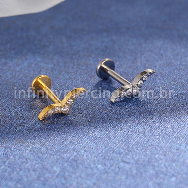 Piercing Labret Titânio Bigode 5 Zircônias Cravejada