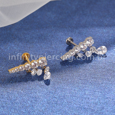 Piercing Labret Titânio Topo Reto Com Pingente Zircônias Cravejadas