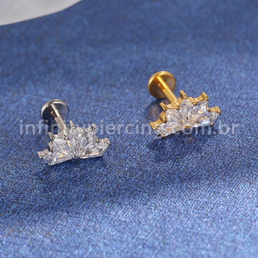 Piercing Labret Titânio Losangos 5 Pedras Zircônia