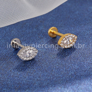Piercing Labret Titânio Olho Zircônia Cravejada