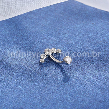 Piercing Banana Aço Cirúrgico Cluster 6 Zircônias Cravada