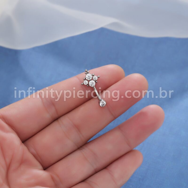 Piercing Banana Titânio Quadrado 5 Pedras Indiano Zircônia