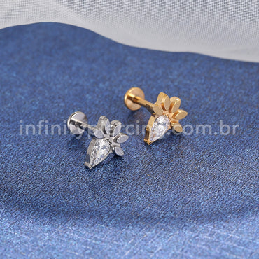Piercing Labret Titânio Detalhes Gota Zircônia