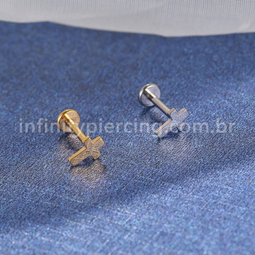 Piercing Labret Titânio Cruz Rosca Interna