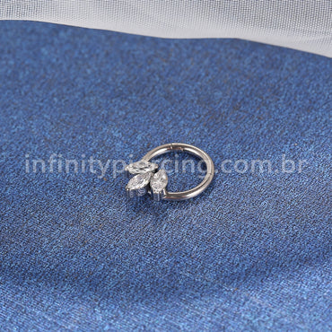 Piercing Argola Titânio Segmento Articulado 3 Zircônias Cravejada