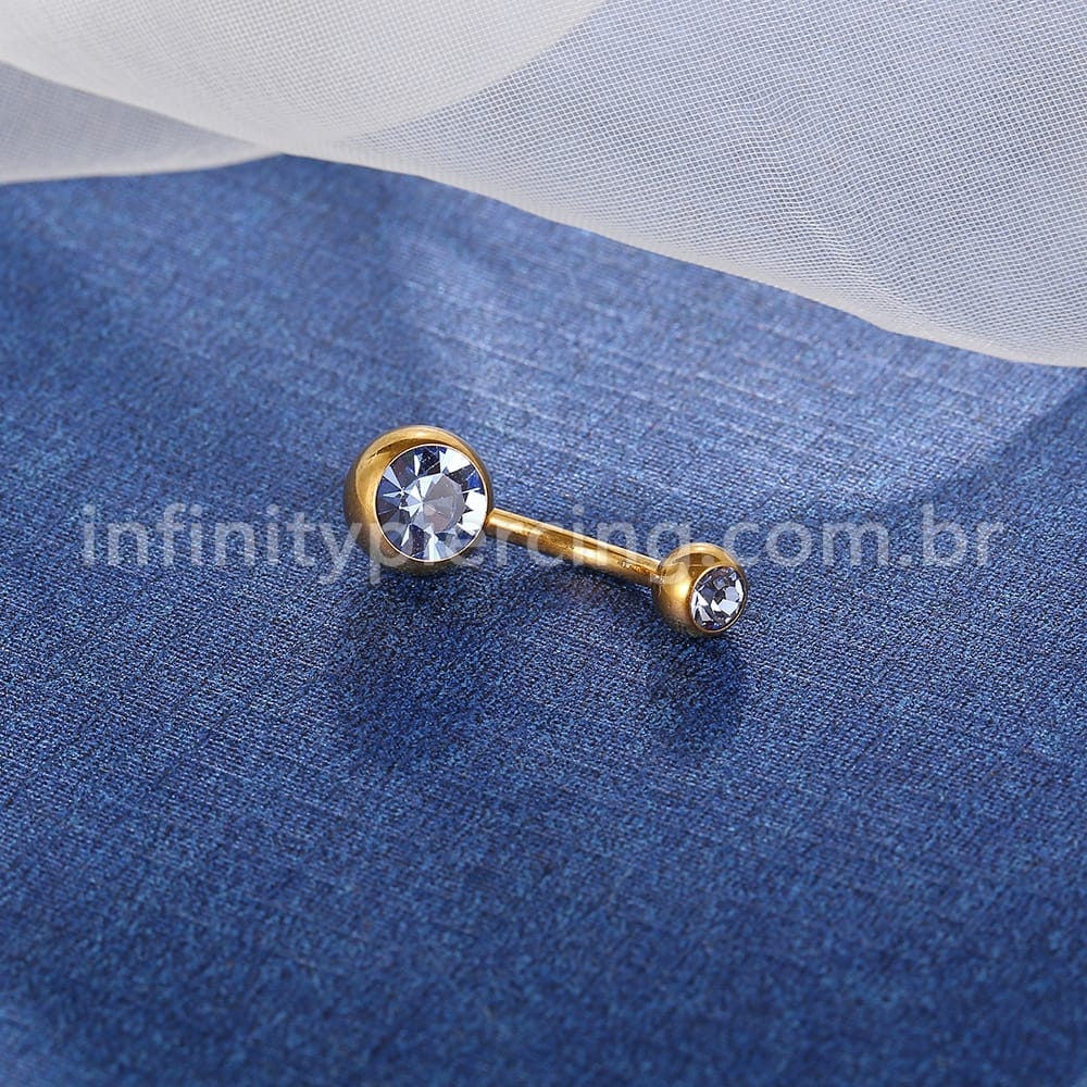 Piercing Banana Titânio 2 Pedras Strass Redondo