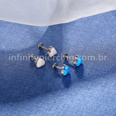 Piercing Labret Titânio Coração Opala