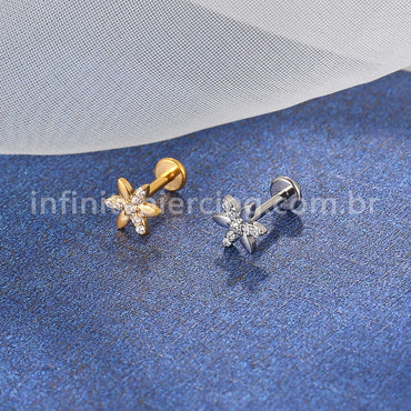 Piercing Labret Titânio Flor Zircônia