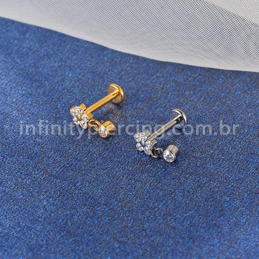 Piercing Labret Titânio Flor Com Pingente Zircônia