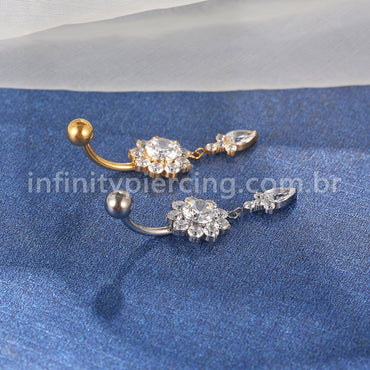 Piercing Banana Titânio Flor Zircônia Com Pingente