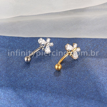 Piercing Banana Titânio Borboleta Zircônia
