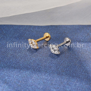 Piercing Labret Titânio Oval 4 Zircônias